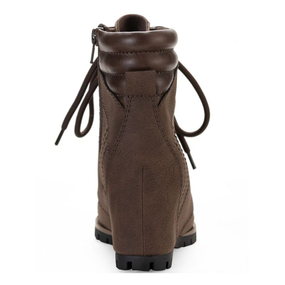 SUN STONE Womens Brown Collar Hidden Heel Lizzie Round Toe Wedge Booties 9.5 M - Picture 2 of 4